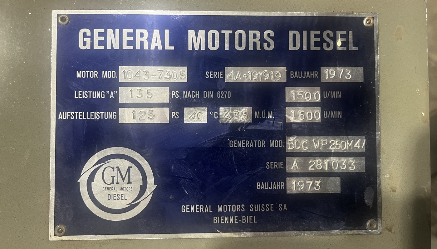 Notstromaggregat GM General Motors Plakette